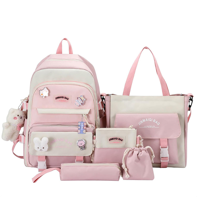 YGYCF Kawaii Backpack 5Pcs Set for Student with Cute Bear Accessories - School Bags for Teen Girls Back to School Supplies