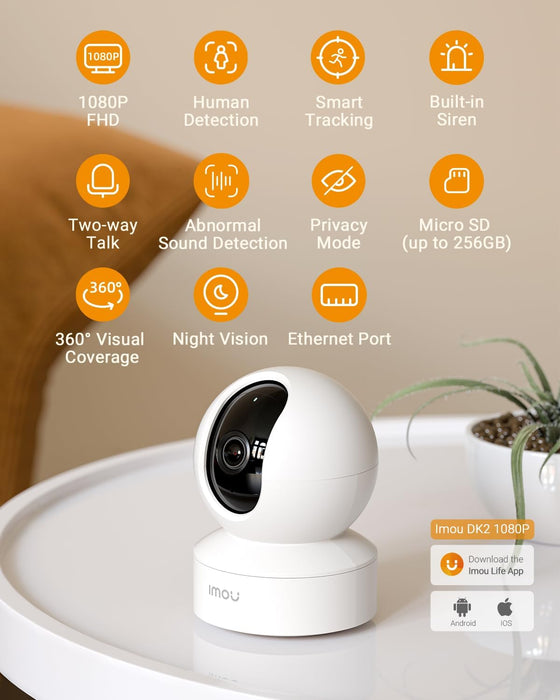 Imou 1080P Security Camera for Home Smart Camera Indoor Surveillance Home Camera 360° Motorized, IR Night Vision Baby Monitor Abnormal Sound, Two-way Talk, Pet Camera, Built-in Siren (DK2 1080P)