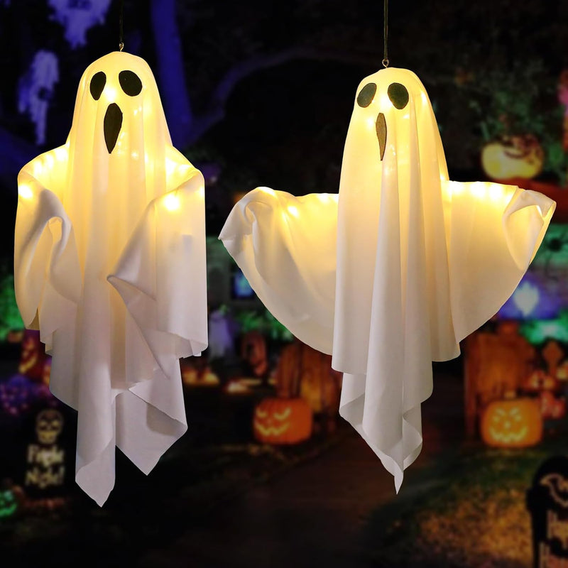 Light up Ghost,Hanging Ghosts Light up Kit Decor Warm LED Ghost Light Indoor Bedroom Wall Outdoor Fall Party Garden Patio Front Porch Yard Scary Cute Halloween Ghost Decor Gifts