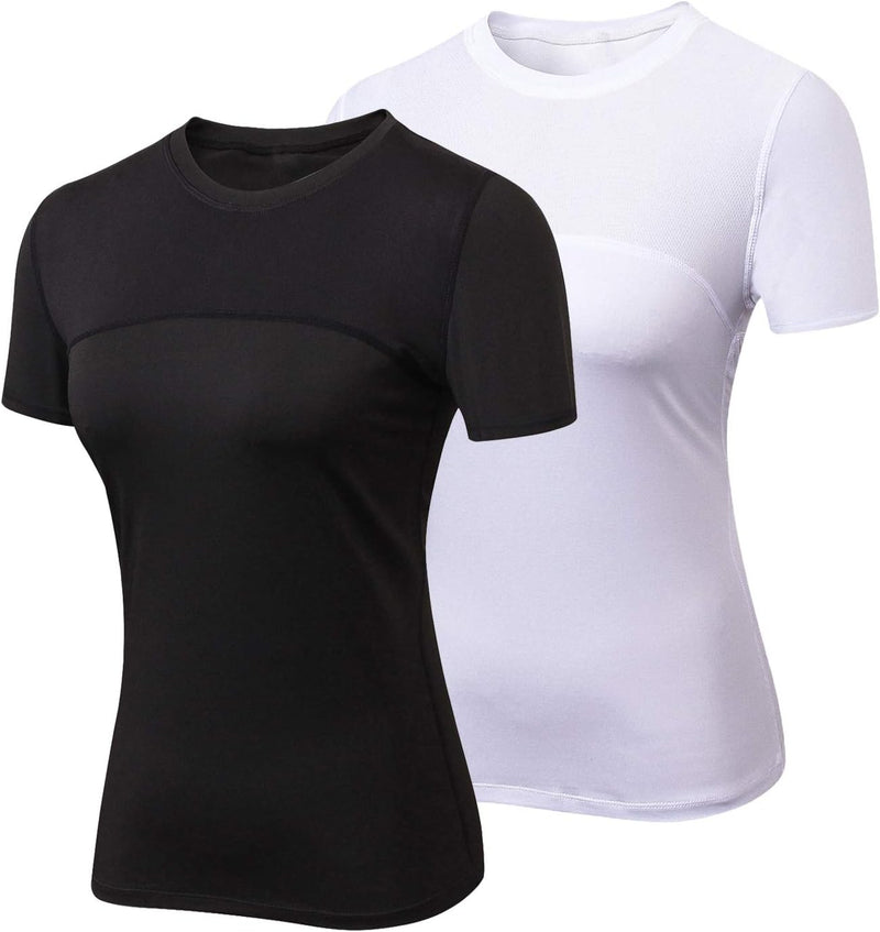 Women Workout Shirt Dry Fit Short Sleeve Sport Compression Tops Moisture Wicking Athletic T-Shirts
