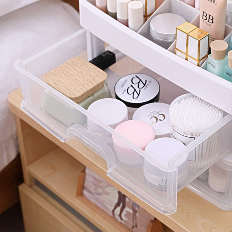Makeup Organizer for Vanity, Skincare Organizers with 3 Drawers, Cosmetics Organizer for Skin Care, Eyeshadow, Brushes, Lipstick, Powders, Nail Polish.Great for Dresser, Bedroom, Bathroom (White)