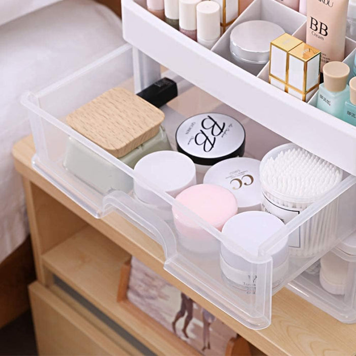 Makeup Organizer for Vanity, Skincare Organizers with 3 Drawers, Cosmetics Organizer for Skin Care, Eyeshadow, Brushes, Lipstick, Powders, Nail Polish.Great for Dresser, Bedroom, Bathroom (White)