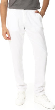 Mens Linen Regular Fit Fly Zipper Button Pants - white