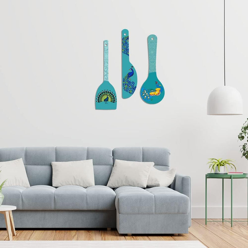 Artvibes Rajasthani Culture Wooden Wall Hanger for Home | Office | Living Room | Gift | Modern Decoration Items | Kitchen Wall Decor | Home Decor Hanging Items (WH_5012N), Set of 3