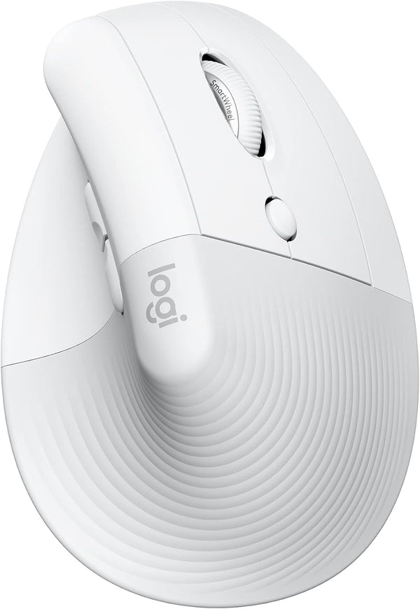 Logitech Lift Vertical Ergonomic Mouse, Wireless, Bluetooth or Logi Bolt USB receiver, Quiet clicks, 4 buttons, compatible with Windows/macOS/iPadOS, Laptop, PC - Off White - black Mouse