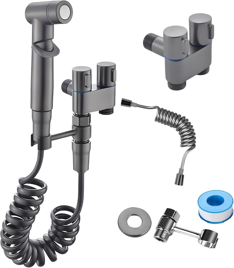Gloserin Handheld Bidet Sprayer for Toilet,1-In-2-Out Dual Control Valve,Mini Toilet Faucet Sprayer Kit Butt Washer,Hand Shower Bidet Attachment for Washing Machine and Toilet (Black)