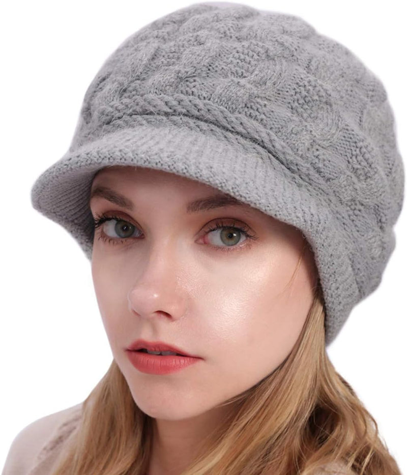 Muryobao Women's Winter Warm Slouchy Cable Knit Beanie Skull Hat with Visor