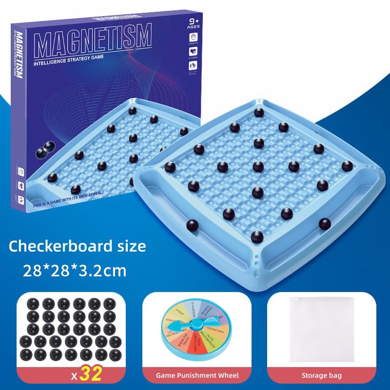 ORCHID M® Magnet Game 32 Balls,Magnetic Chess Game, Magnetic Chess Board Magnetic Stones Game with Penalty Disc, Magnet Board Game, Magnetic Chess Strategy Game, Family Party Games for Kids and Adults