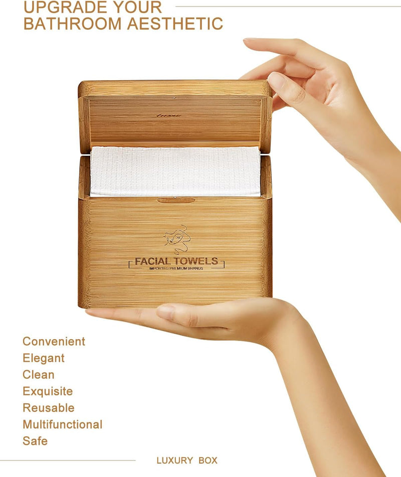 LUXU Clean Towels,1 Luxe Bamboo Box with 240 Ct Face Towels, Disposable Makeup Remover Dry Wipes,Facial Washcloth,Clean Facial Towels for Sensitive Skin,Travel,Cruelty Free,Biodegradable