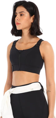 Sports Bra for Women High Impact Work Out Bra with Support Front Zipper Gym Padded Bras with Adjustable Straps