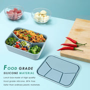 NALACAL Silicone Bento Box, Bento Lunch Box with 4 Compartments, Leak-Proof Salad Bento Boxes, Sauce Container, Utensils, Food Picks and Muffin Cups, Microwave, Dishwasher and Freezer Safe, Blue