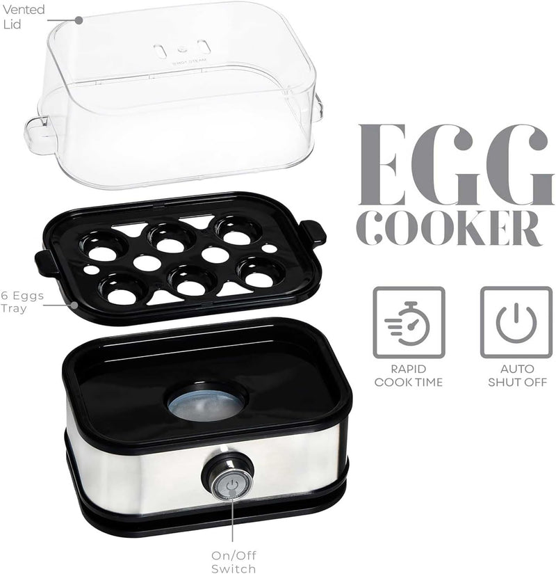 Smart Egg Boiler Original, Electric Egg Cooker, Boil Up to 6 Eggs, 200W, Instant Egg Boiler, Stainless Steel, Egg Steamer, Electric Egg Cooker and Steamer