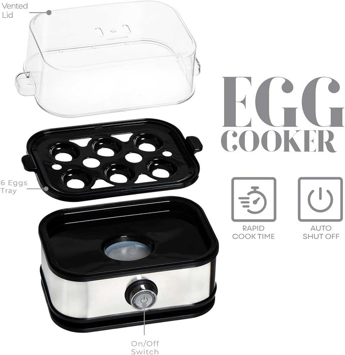 Smart Egg Boiler Original, Electric Egg Cooker, Boil Up to 6 Eggs, 200W, Instant Egg Boiler, Stainless Steel, Egg Steamer, Electric Egg Cooker and Steamer
