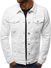 Men's Casual Classic Denim Jacket Slim Fit Fashion Jean Coat - White