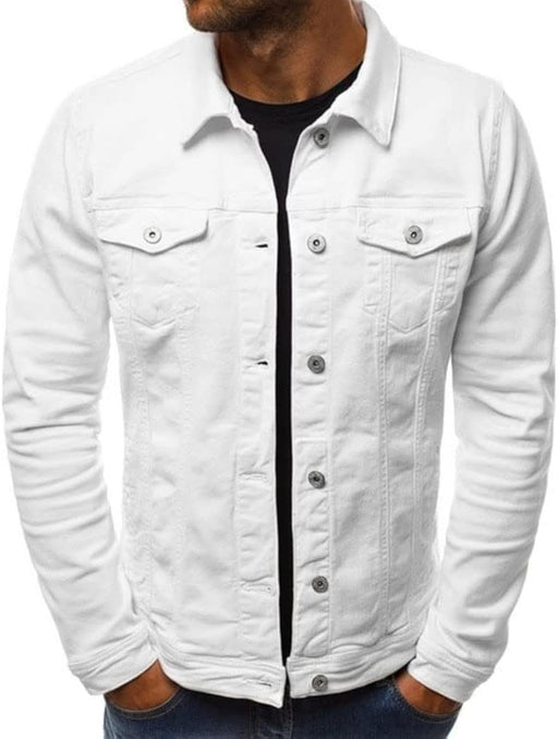 Men's Casual Classic Denim Jacket Slim Fit Fashion Jean Coat - White
