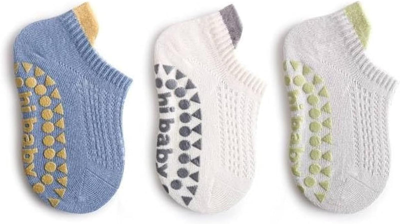 Non-Slip Baby Socks Spring Summer Season - For Baby's Safe Steps - Soft Cotton - Grippy Soles - For Babies, Girls and Boys Toddlers (0-5) Years, 3PCS