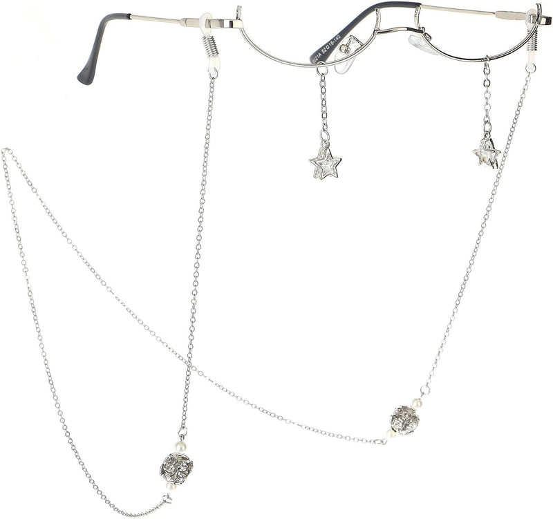 Golden Apple No Lens Half Frame Glasses Metal Crystal Rhinestone Sunglasses without Lens with Metal Lanyard Chain