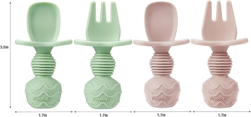 PandaEar 2 Pack Silicone Baby Straw & Snack Cup with 2 Spoons 2 Forks, Dual-Purpose Toddler Training Cups, Pink Green