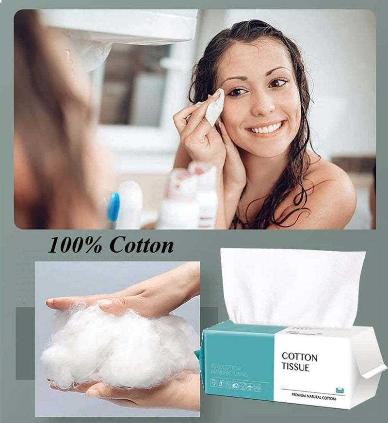 Cotton Facial Dry Wipes 72 Count, Deeply Cleansing Face Towel, Multi-Purpose for Skin Care, Make-up Wipes and Face Towel Super Soft Cotton Tissue Dry Wet Dual Use(1 Pack)