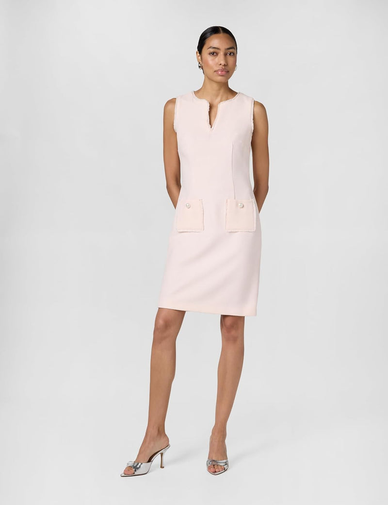 Paris Women's Tweed Shift Dress with Pockets Casual, Rose, 40