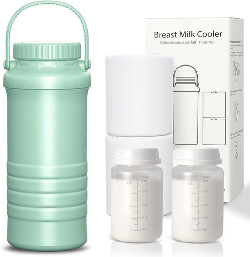 22oz Portable Breast Milk Cooler for Outdoor, Life Saver with 360 Total Cooling Gel Ice Pack for 24 Hours, Baby Travel Breastfeeding Essential Chiller with 2pcs Bottles for Breastmilk Storage, Green