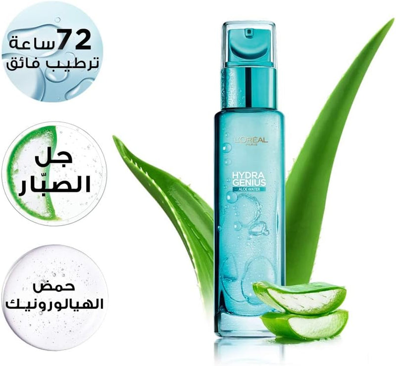 LOréal Paris Hydra Genius Aloe Water and Hyaluronic Acid 72H Liquid Moisturizer, 70 ml - 1 Count (Pack of 1) Single