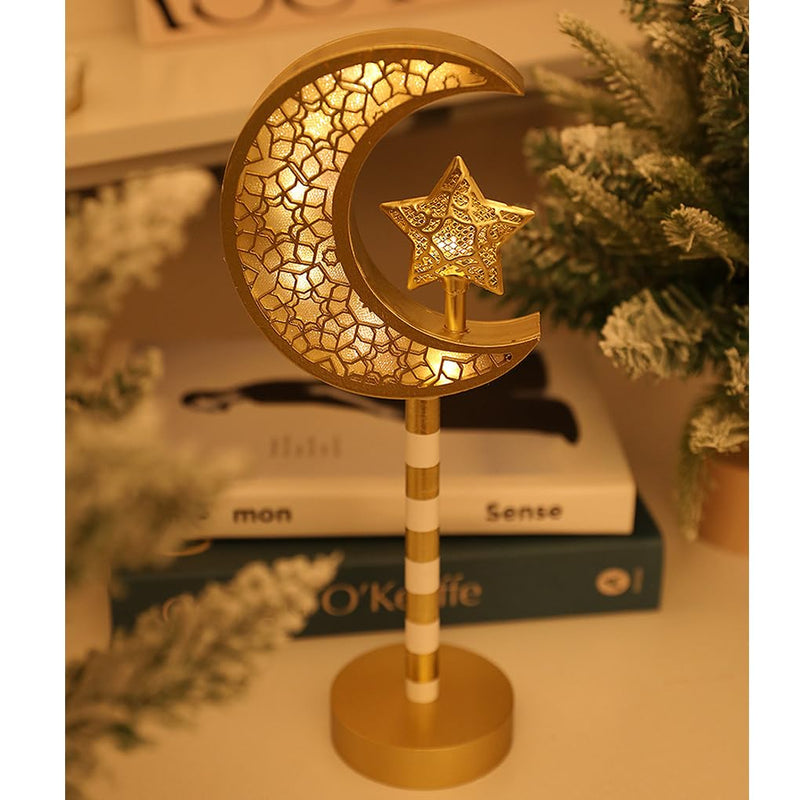 Goodern Ramadan Decorations Lights,Eid Mubarak Table Moon Lamp,Ramadan Kareem Crafts Night Light for Kids,Islamic Muslim Ornament Gifts,Gold Decorative Ramadan Lights with Moon Shape for Party Decor