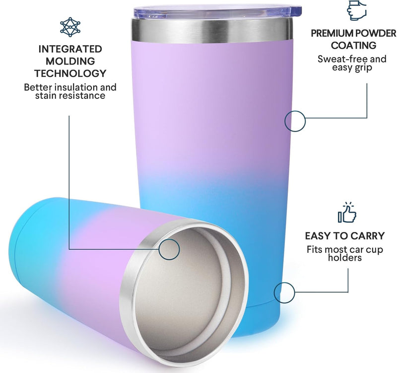 Volhoply 20oz Stainless Steel Tumbler with Lid and Straw,Double Wall Insulated Travel Iced Coffee Mug Fits Car Cup holder,Powder Coated Cups for Hot and Cold Drinks,Gifts for Women Men（White,1 Set）