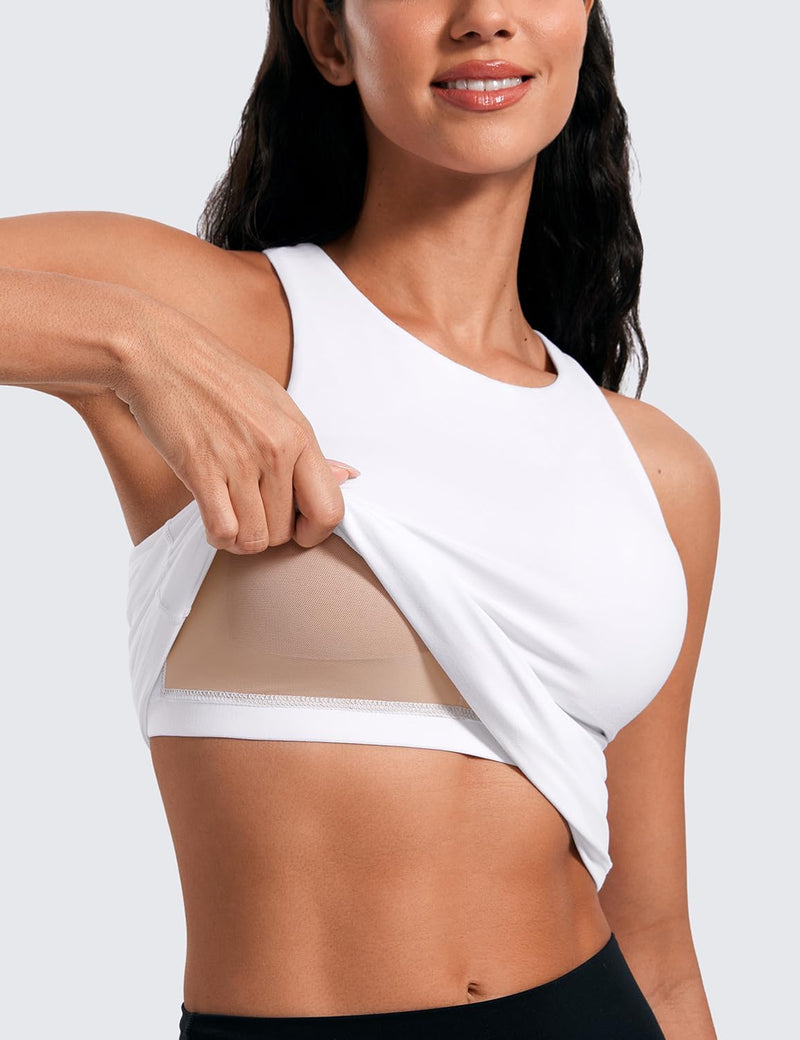 CRZ YOGA Butterluxe Womens Racerback Workout Tank Top with Built in Shelf Bra - Padded High Neck Yoga Athletic Camisole