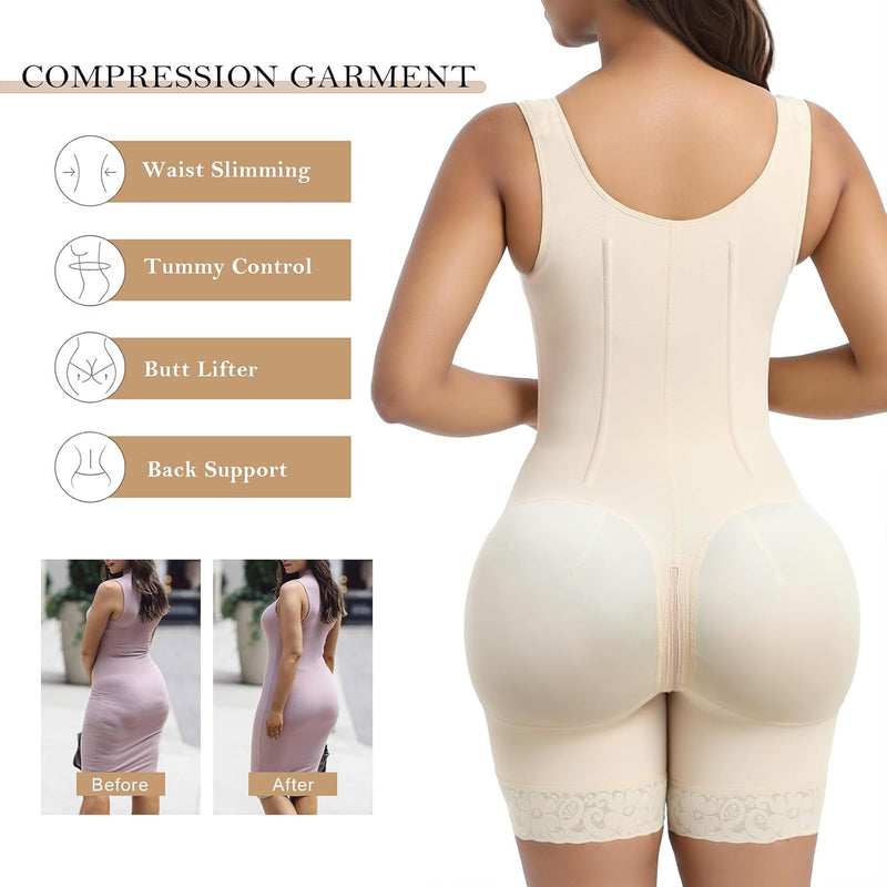 MOODEEY Body Shaper for Women, Fajas Colombianas Shapewear Tummy Control, Garment Post Surgery Butt Lift Postpartum Waist Trainer with Bones