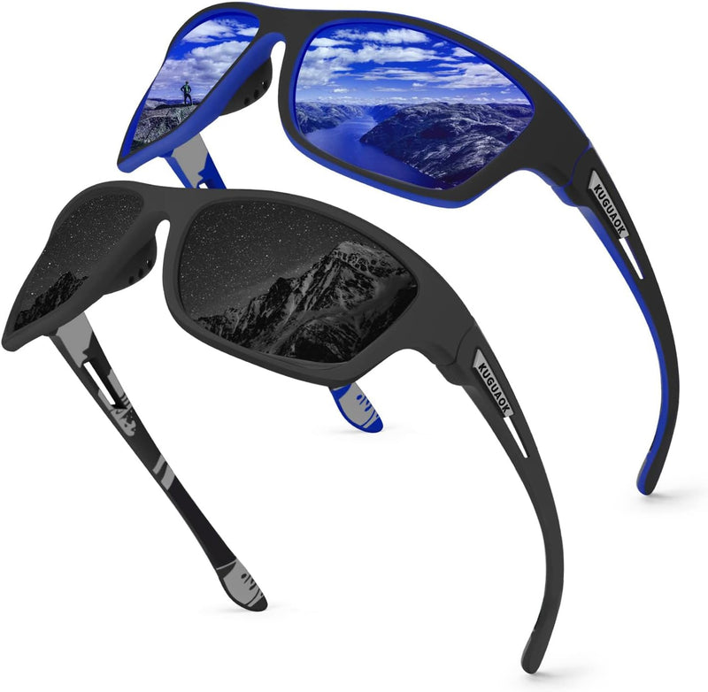 KUGUAOK Polarized Sports Sunglasses for Men Driving Cycling Fishing Sun Glasses 100% UV Protection Goggles, One Size - black, dark blue
