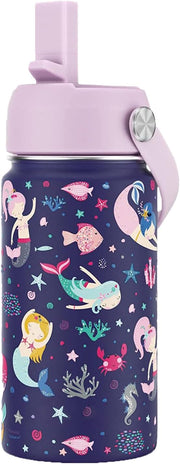 water bottle for kids 410ml, stainless steel water bottle with Straw Lid, Leakproof Sports thermos hydro flask,Double Wall Vacuum Flask for Toddler Girls & Boys, BPA-Free, 14oz
