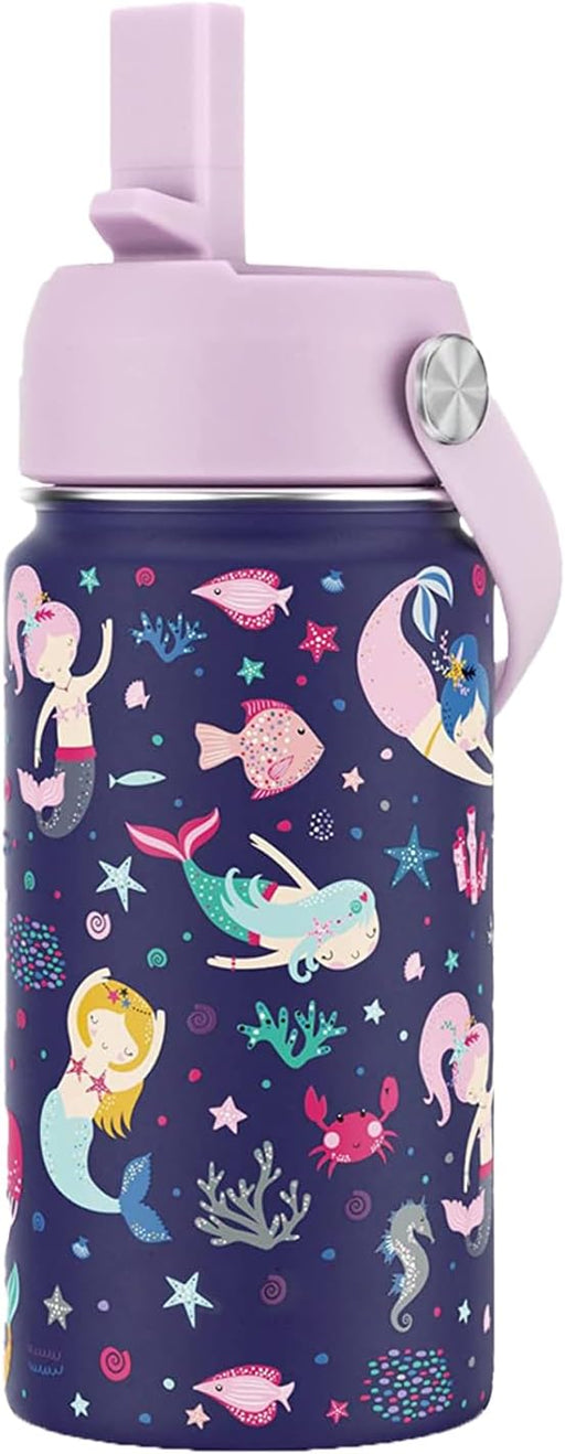 water bottle for kids 410ml, stainless steel water bottle with Straw Lid, Leakproof Sports thermos hydro flask,Double Wall Vacuum Flask for Toddler Girls & Boys, BPA-Free, 14oz