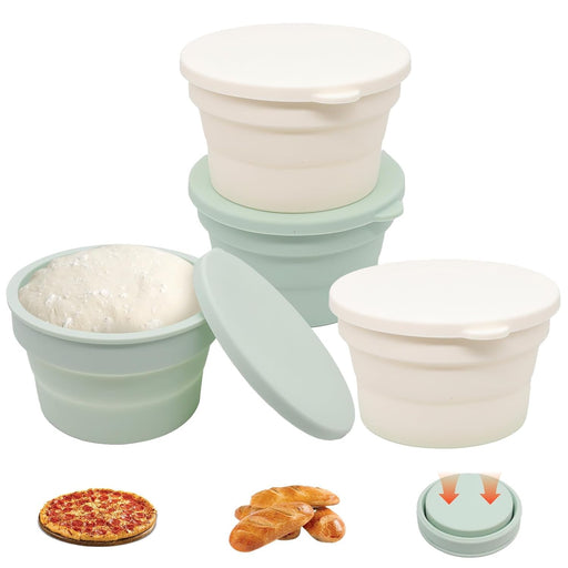 4PCS Pizza Dough Proofing Box - Stackable Silicone Pizza Storage Containers with Lids, Small Bread Baking Supplies, Reusable Camping Bowl, Pizza Making Accessories for Kitchen