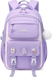 Kids Cute Backpack Set for School, 5PCS Kwaii School Bag Large-capacity, Girls Boys Back to School Book Bag Backpack for Teen - F/purple small