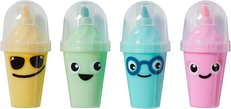 Milkshake Shaped Coloured Highlighter Pens for Kids For use at School & Homework - Four Funky Colours - Yellow Green Blue and Pink - 1 count (Pack of 4) Milkshake Highlighters