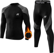 Men's Thermal Underwear Set - Functional Winter Ski Suit, Breathable Long Underwear With Vest - Black