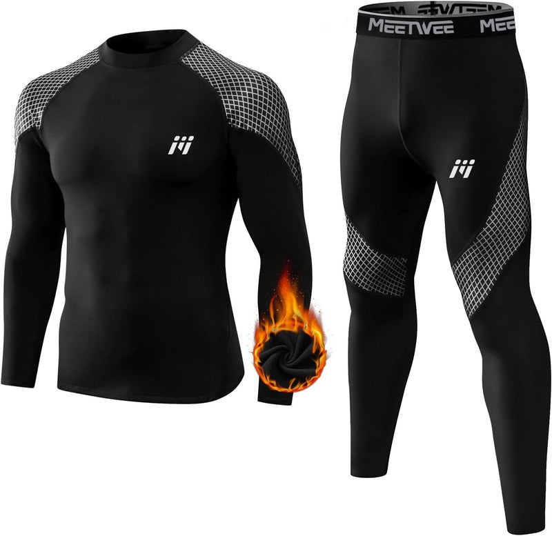 Men's Thermal Underwear Set - Functional Winter Ski Suit, Breathable Long Underwear With Vest - Black