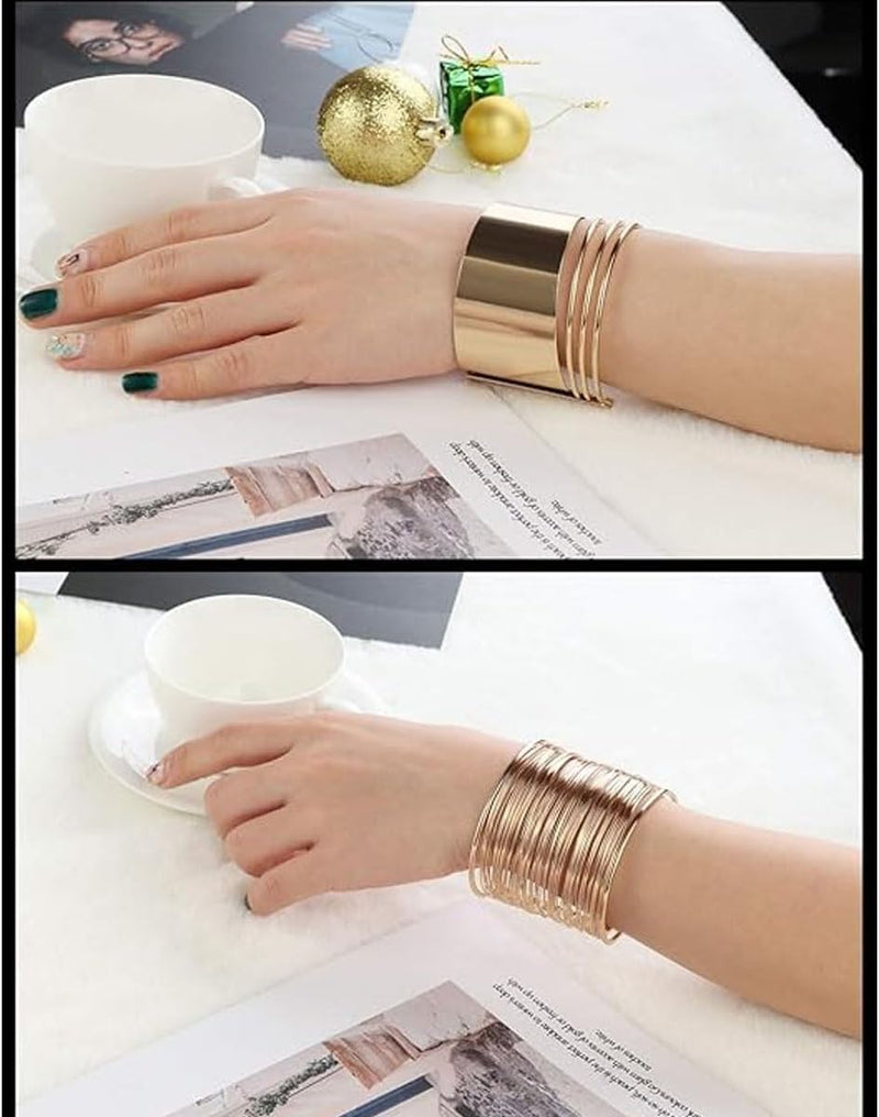 4PCS Gold Chunky Cuff Bracelets for Women Irregular Minimalist Statement Bangle Bracelets Set Open Wide Bangle Arm Cuff Upper Arm Punk Jewelry