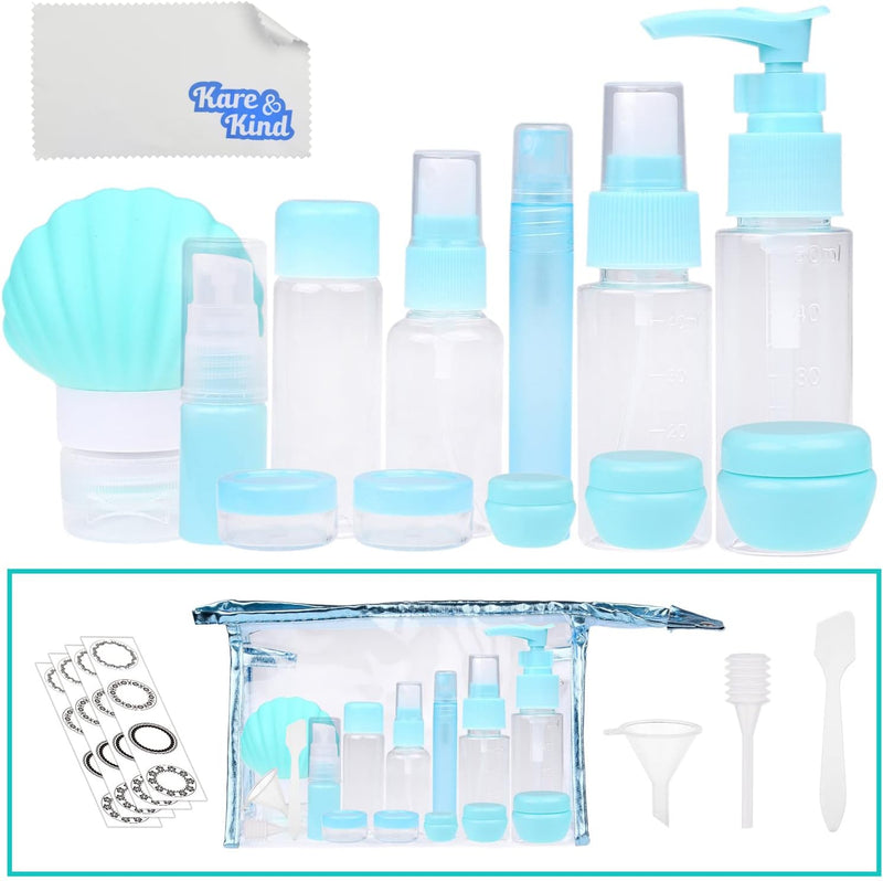 Travel Bottle Set - Refillable - TSA/Airline Approved - 12 Bottles and Jars - 3 Tools (Pipette, Funnel and Mini Spatula) - For Downsized Portions of Your Favorite Cosmetics, Lotions and Creams