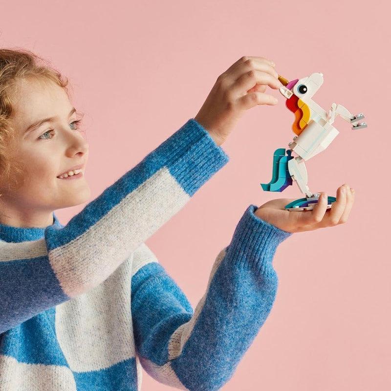 31140 Creator 3 in 1 Magical Unicorn Toy to Seahorse to Peacock, Rainbow Animal Figures, Unicorn Gift for Girls and Boys, Buildable Toys - NEW VERSION