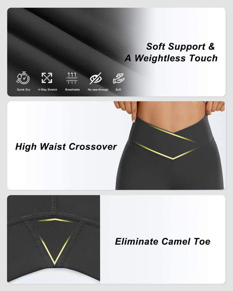 Aoliks Crossover Flare Leggings for Women,High Waisted Bootcut Yoga Pants Workout Bell Bottom Leggings