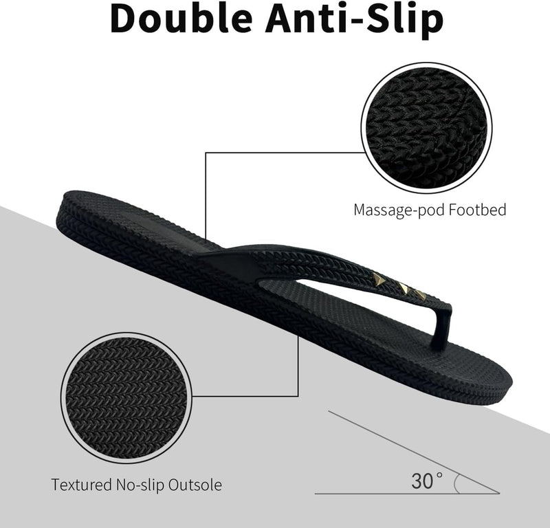 Rivet Decor Flip Flops, Comfortable Non - Slip Beach Sandals for Women, Fashion Outdoor Flip Flops