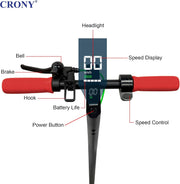 Crony M365 Foldable Electric Scooter, Lightweight Commuter Scooter for Adults Kids, 250W Motor, Smart App Control, 25-45KM/H Max Speed, 10-25KM Range, Red
