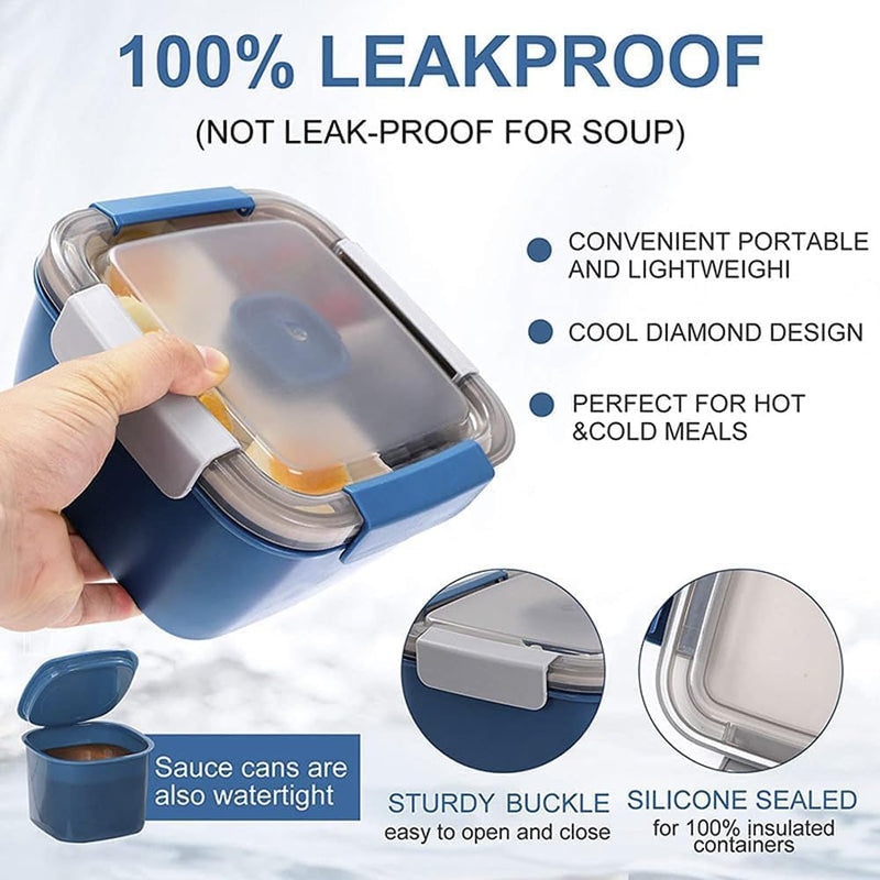Lunch Box, 1500mL Bento Box with 4 Compartments, Leak Proof, Microwave Safe, Green