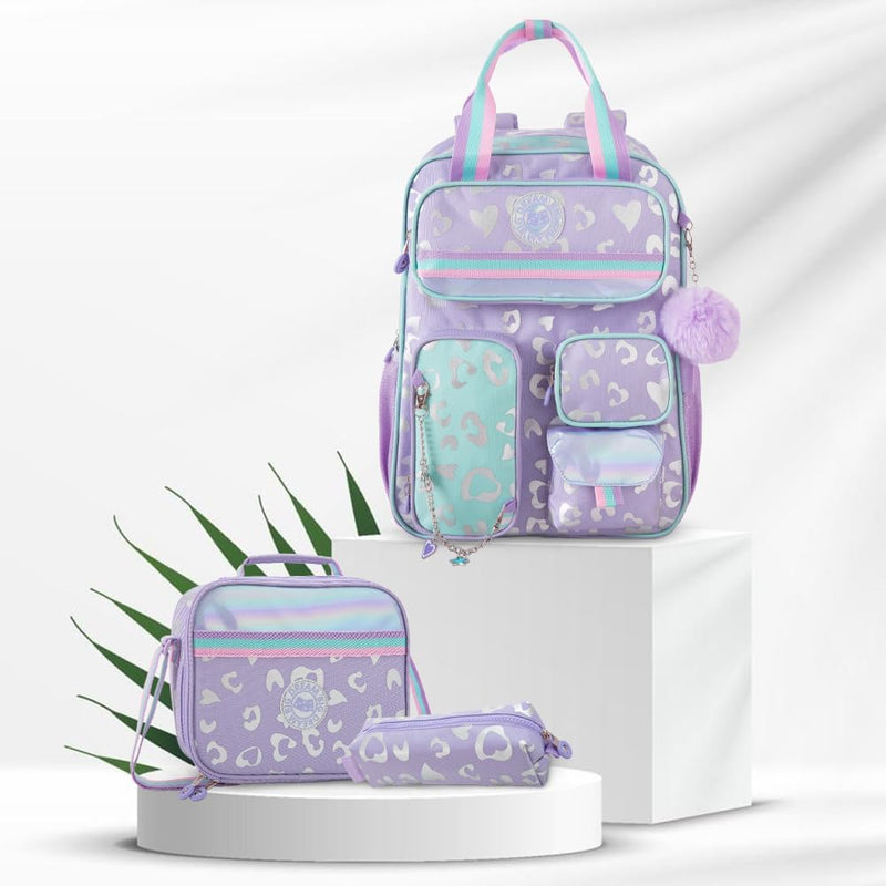 17 3-Piece School Backpack with Lunch Bag & Pencil Case, Purple