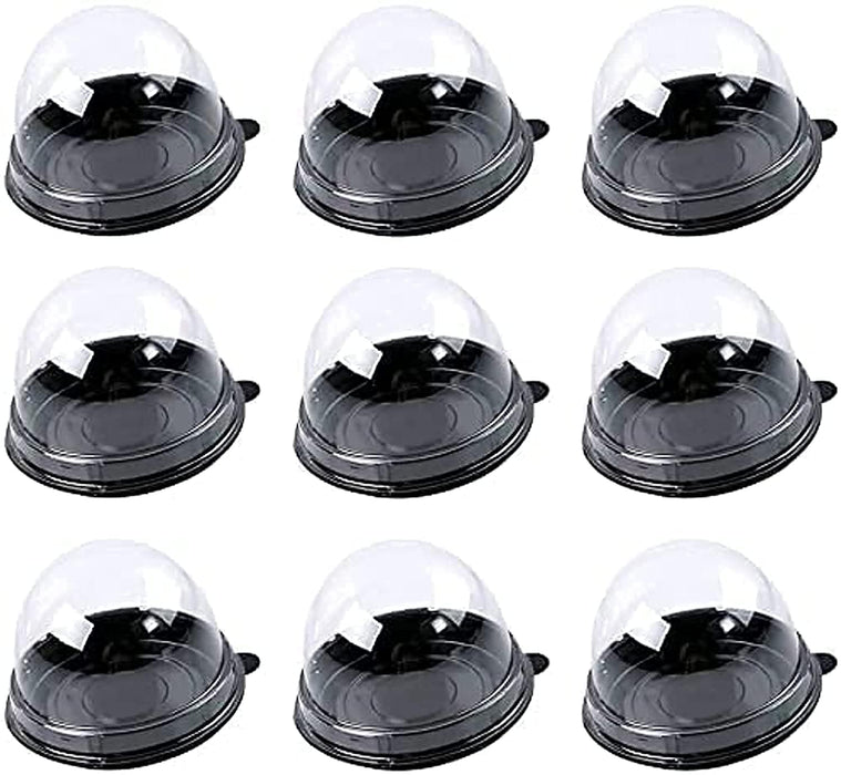 100 Pcs Transparent Round Cake Boxes Plastic Dome Bakery Container for Mooncake Cheese (Black Tray)