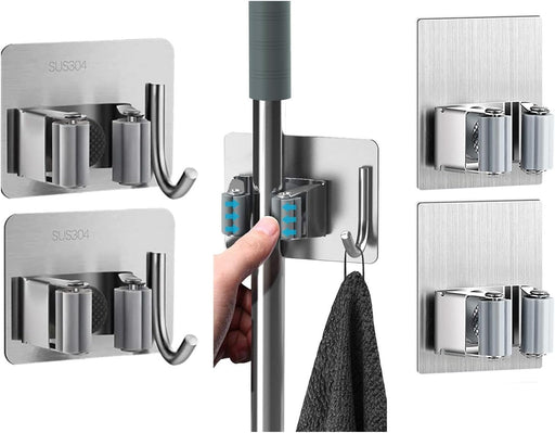 ZALCOON 2 PCS Mop Broom Holder Wall Mount - Mop Holder Self Adhesive No Drilling Super Anti-Slip Broom Holder for Home Garage Garden Laundry Room, kitchen organizer Tools (Mix) - 4 Pieces Mix