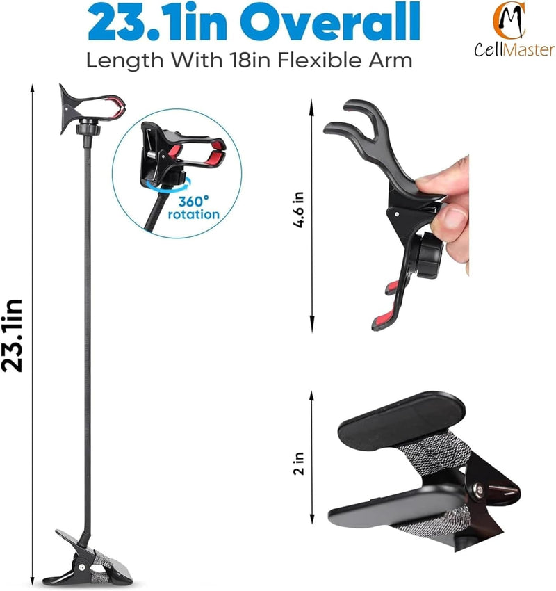 Metal 360 Degree Flexible Portable Foldable -Lazy Stand Bracket Cell Phone Holder/Gooseneck Long Arm Clip Mobile Stand for Table Mobile Stand for Bed Office