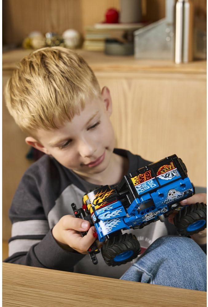 Technic Monster Jam Grave Digger Fire and Ice - Pull-Back Truck Toy - Race Car Model Kit w/Authentic Details - Birthday Gift for 7+ Year Old Boys, Girls & Fans - 42219